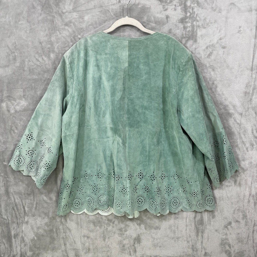 NWT Linea By Louis Dell'Olio Size 3X 100% Suede Jacket Laser Cut Sage Green NEW - Picture 2 of 10